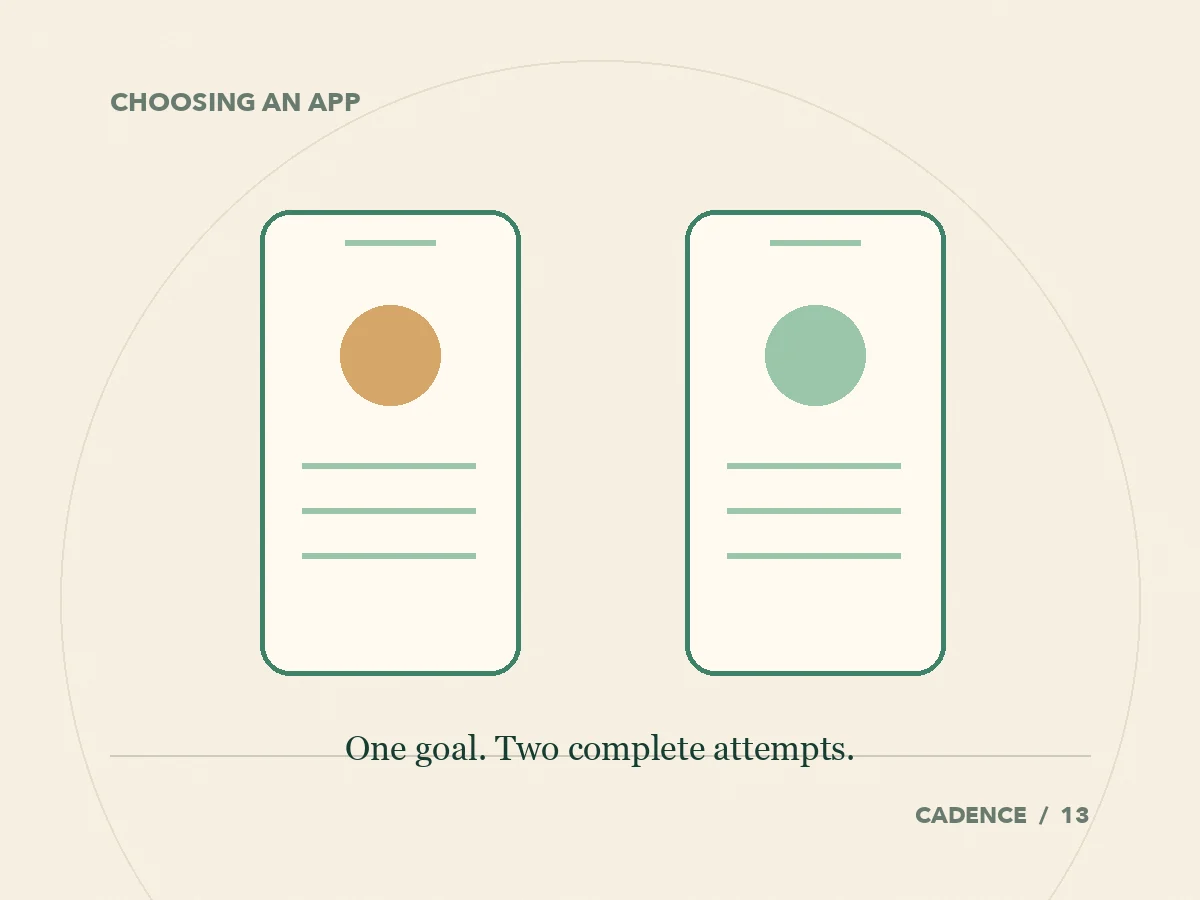 Two learning apps are compared through complete attempts at the same goal.