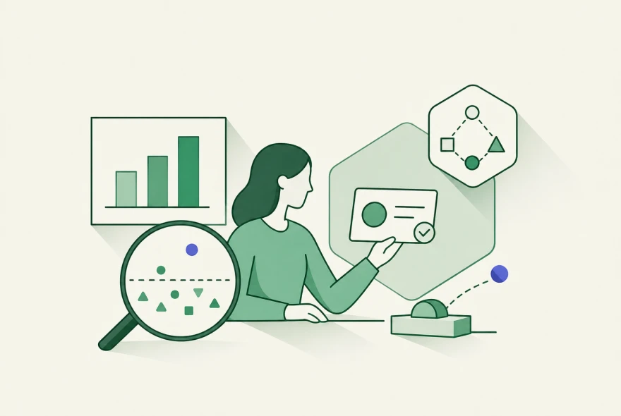 A professional reviews a chart and distribution before approving a workplace decision.